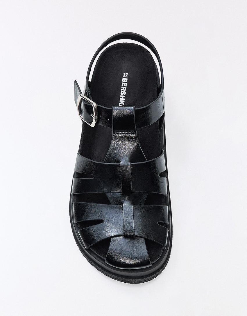 Flat cage sandals-BLACK