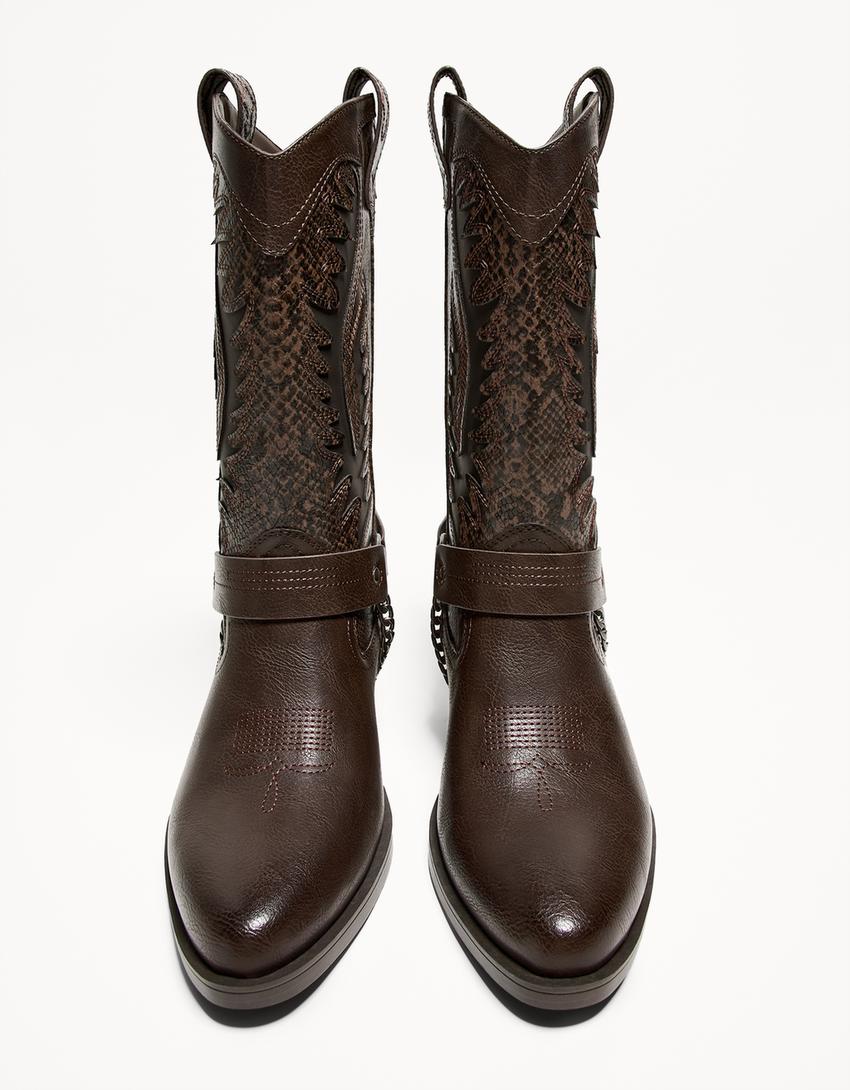 Állatbőr mintás cowboycsizma-Barna-3