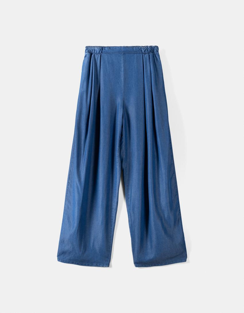 Lyocell culotte jeans-Blue-4