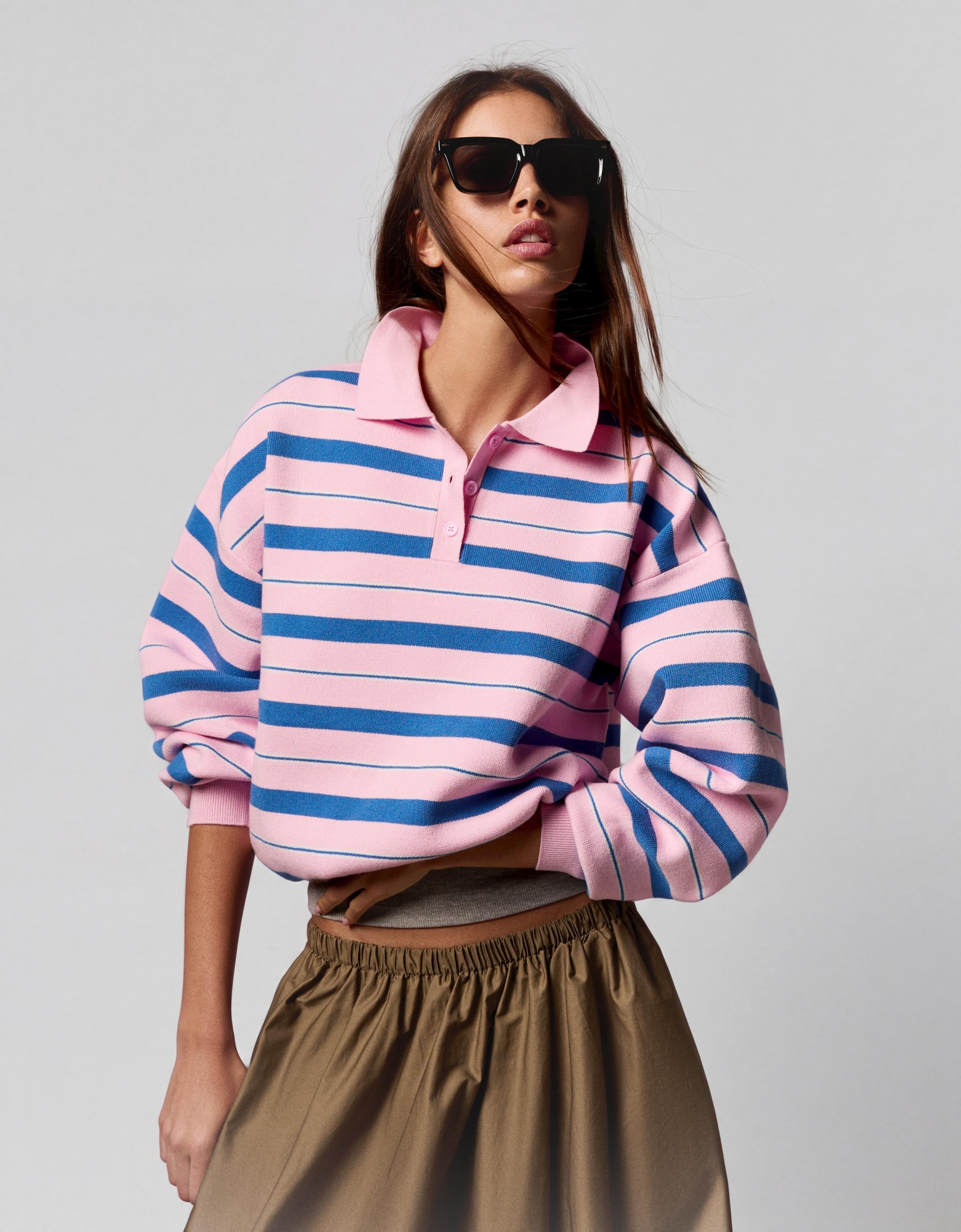 Oversize polo collar jumper — Pink