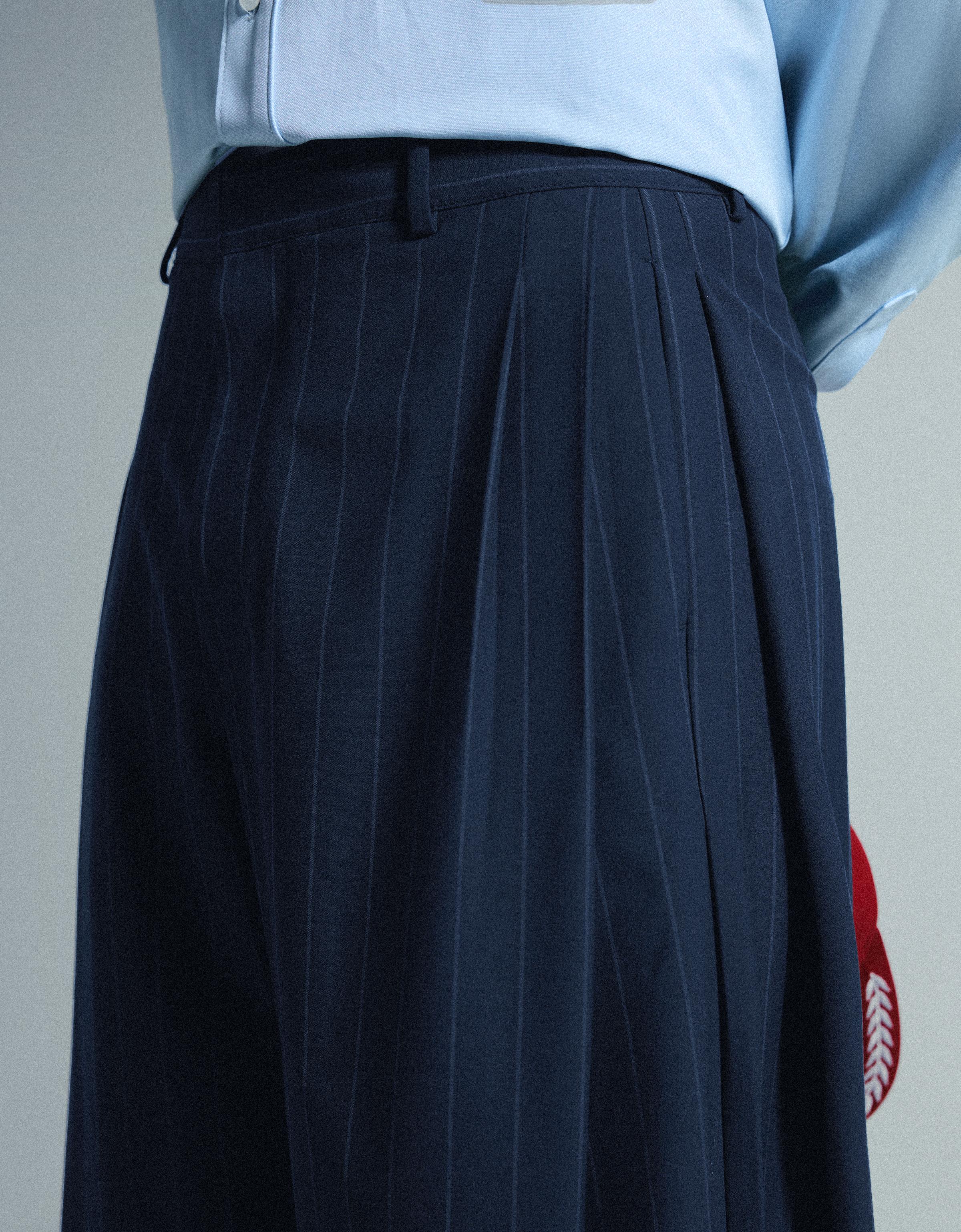 Super baggy pinstripe darted trousers — Navy