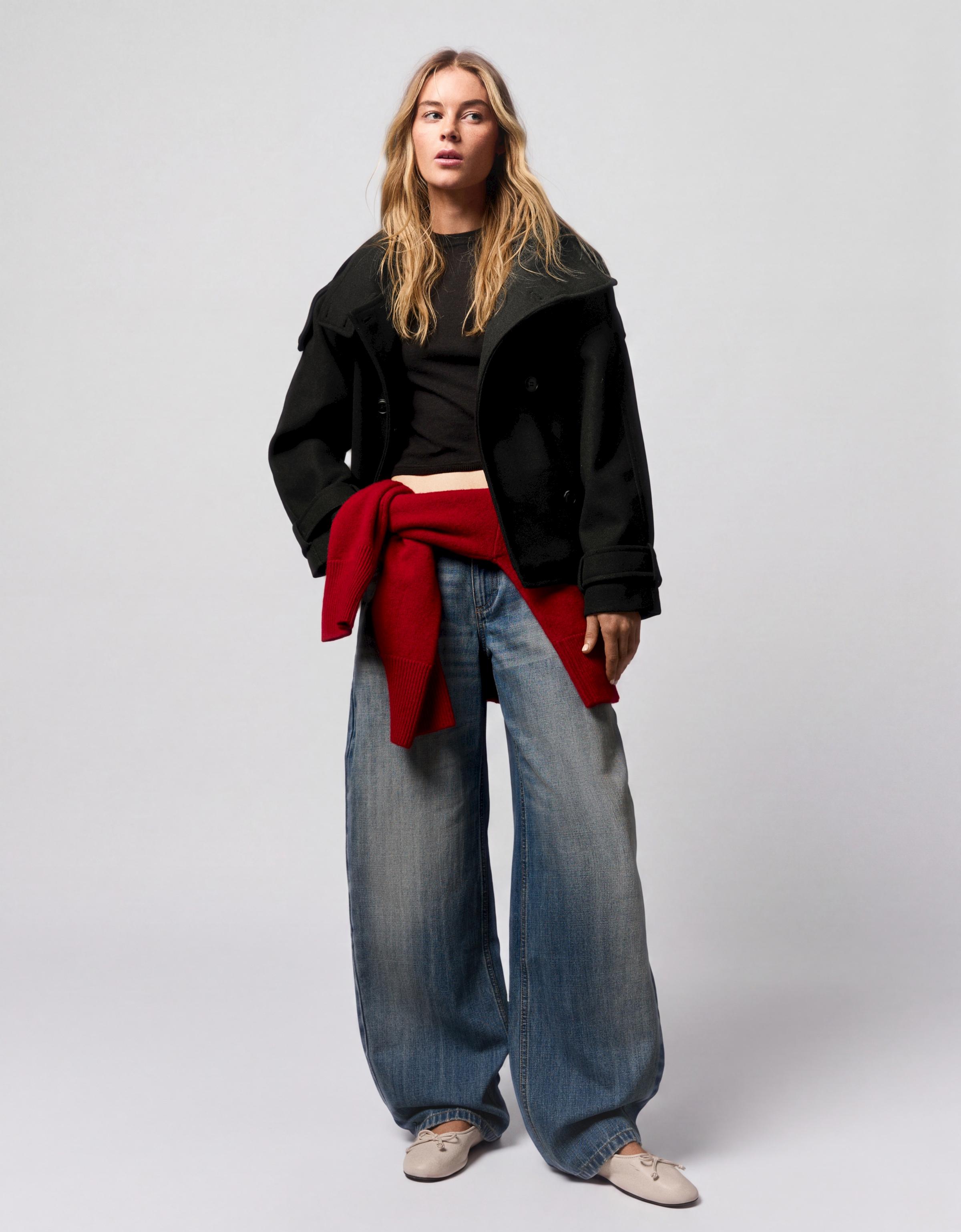 Funnel neck trench jacket — Black