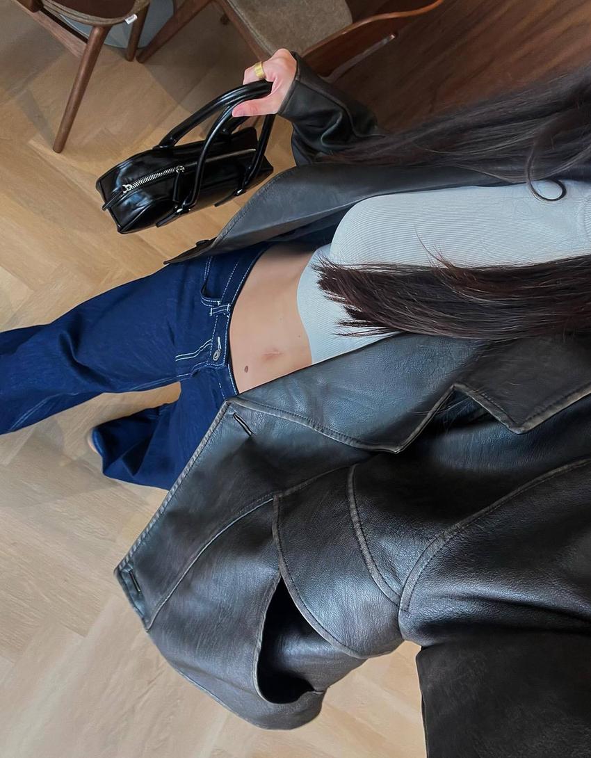 Kunstlederjacke mit Revers-Braun