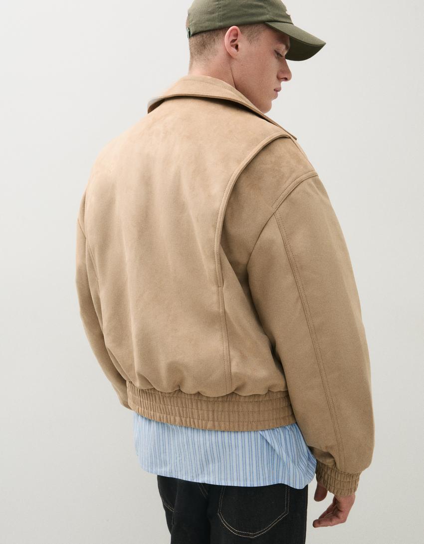 Jaqueta faux suede-Bege