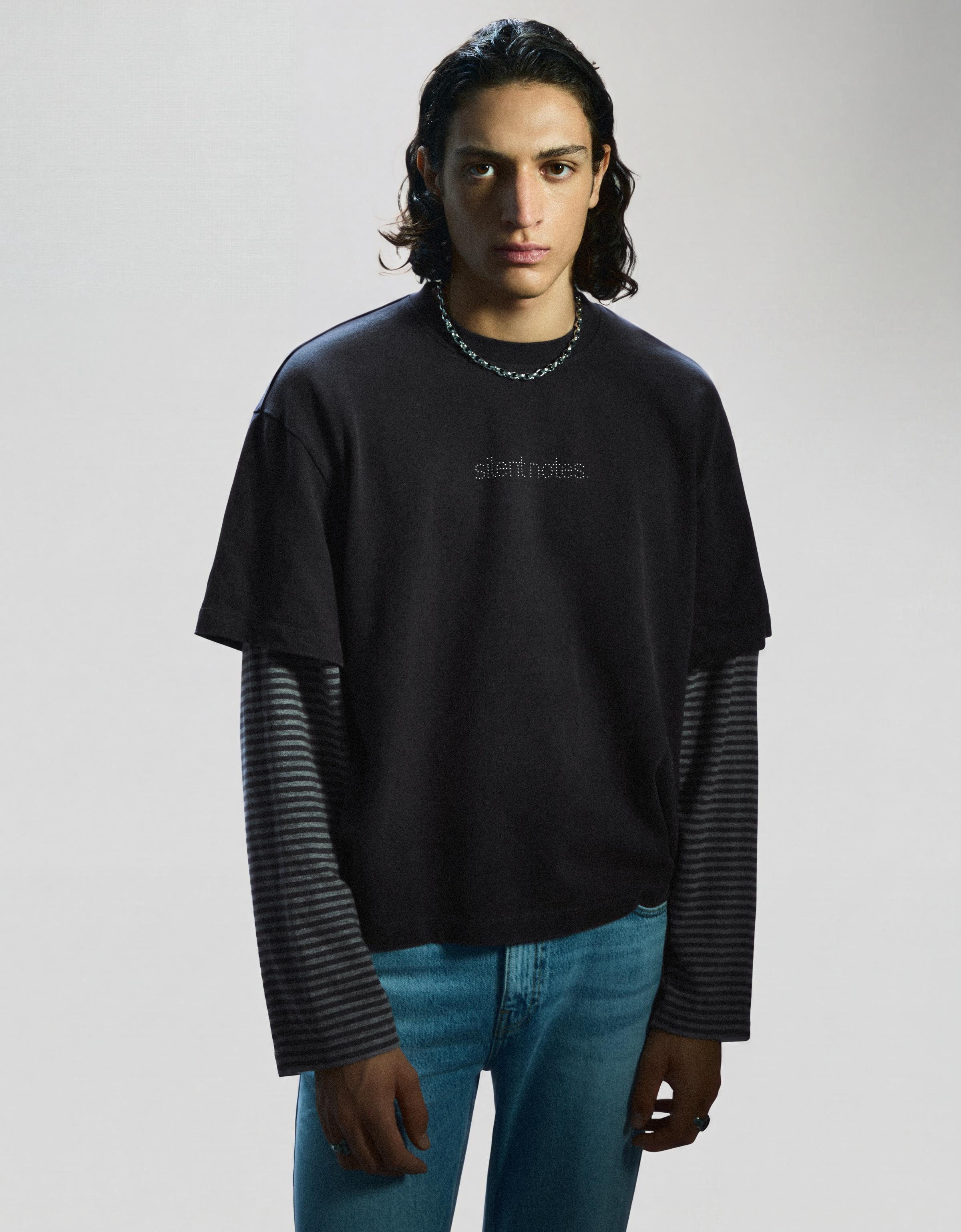 Double-sleeve stud T-shirt — Grey