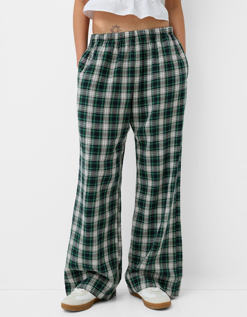 Calças direitas aos quadrados-Verde-1
