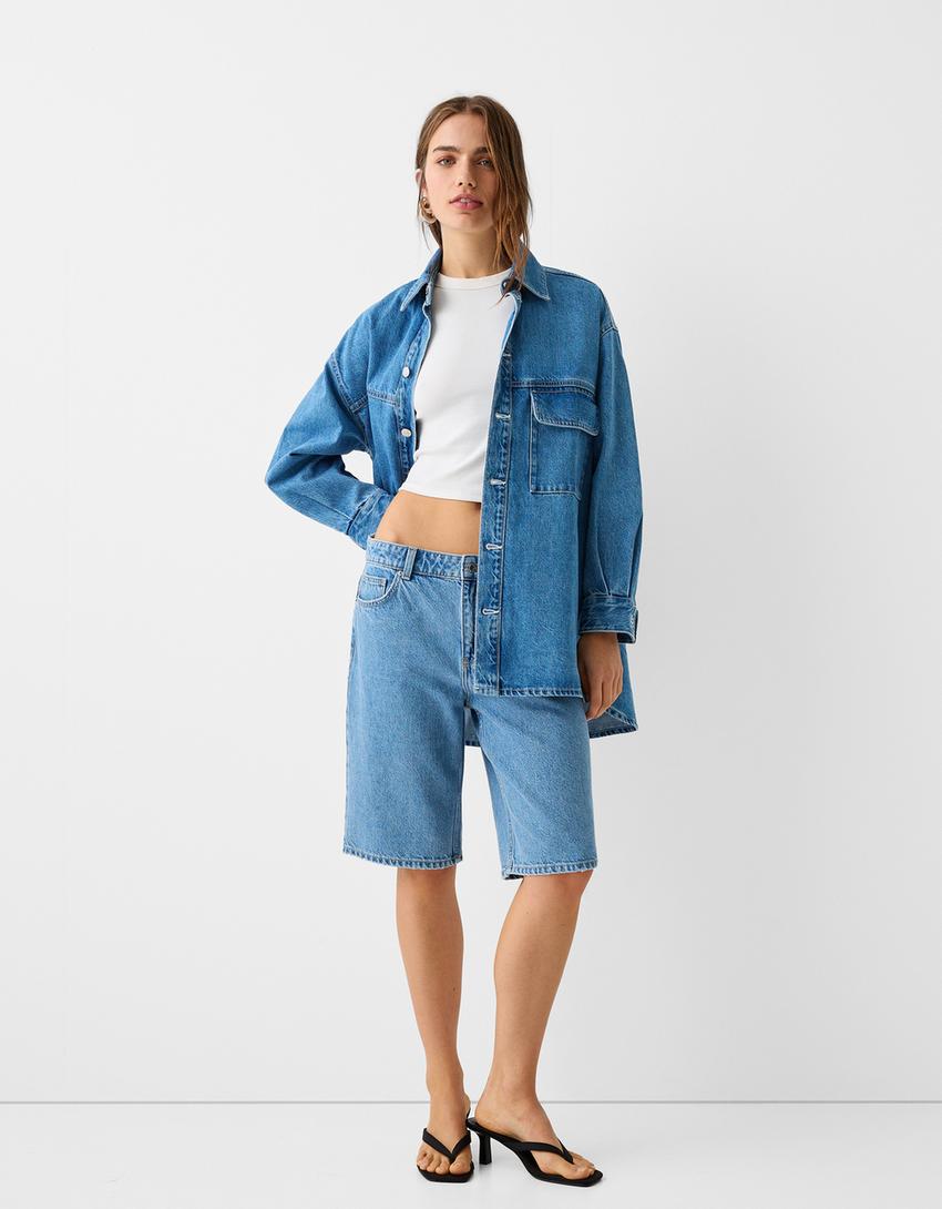 Long sleeve oversize denim shirt-Light blue