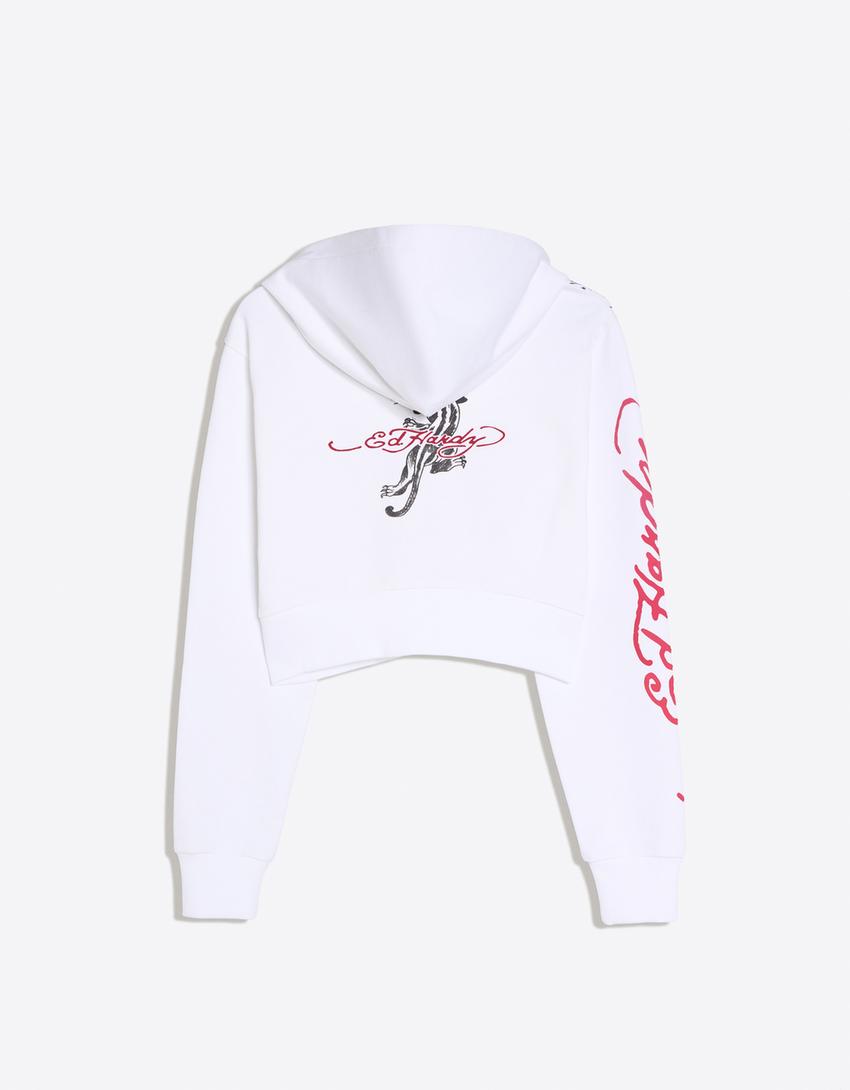 ED HARDY X BERSHKA print hoodie-Off white