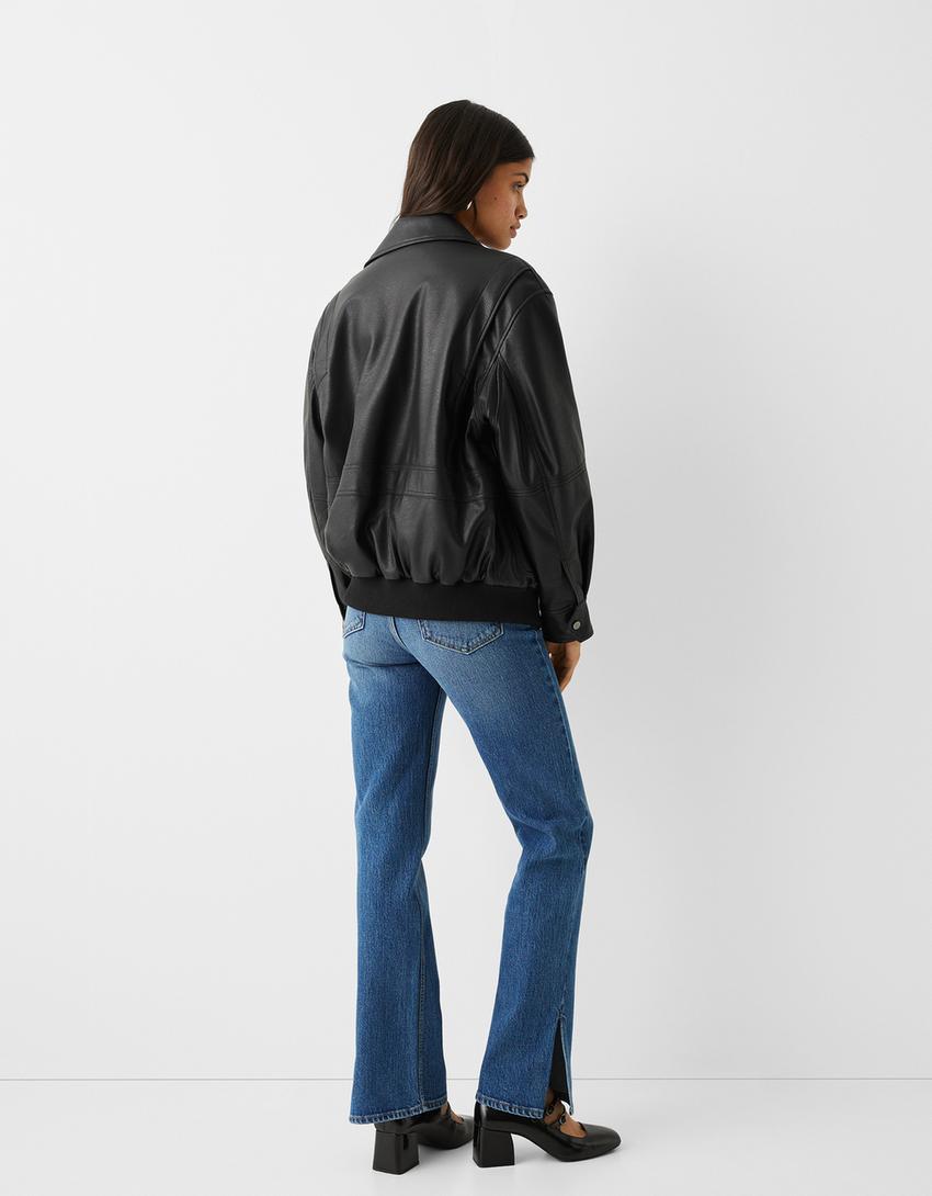 Яке оувърсайз от изкуствена кожа в ретро стил-Черно-1