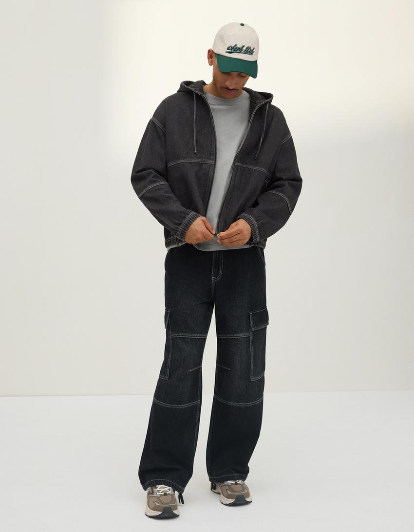 Hooded denim jacket-Black