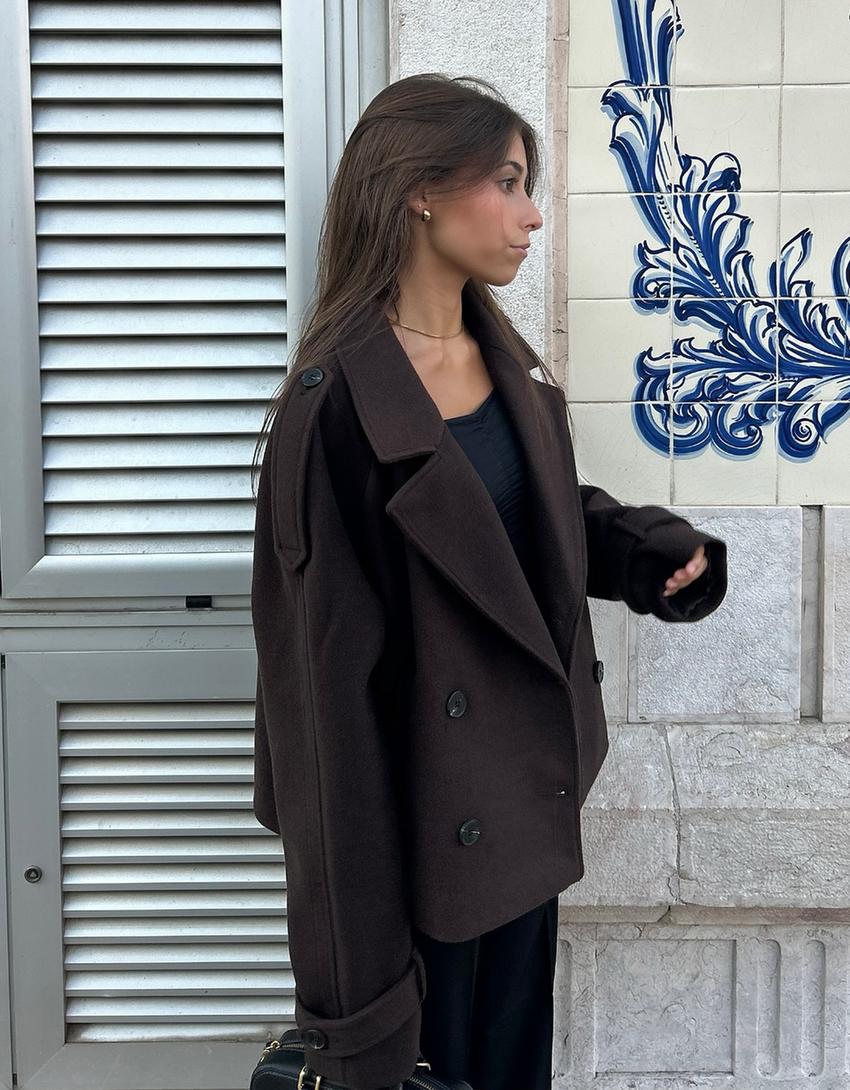 Casaco trench macio-Marrom