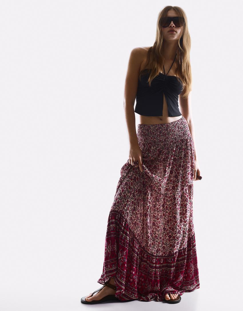 Maxi rok met bohoprint-Roos