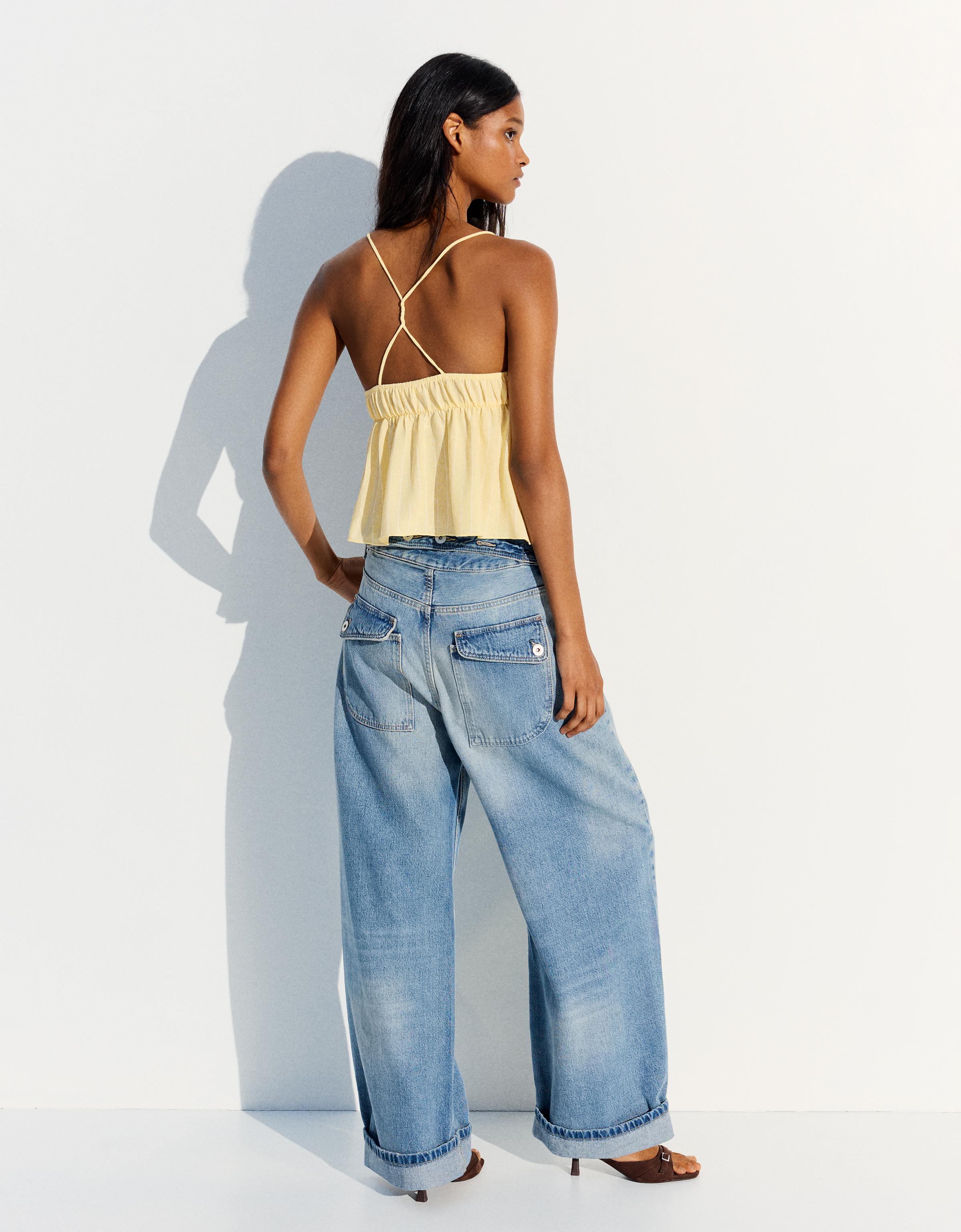 Striped peplum camisole — Yellow