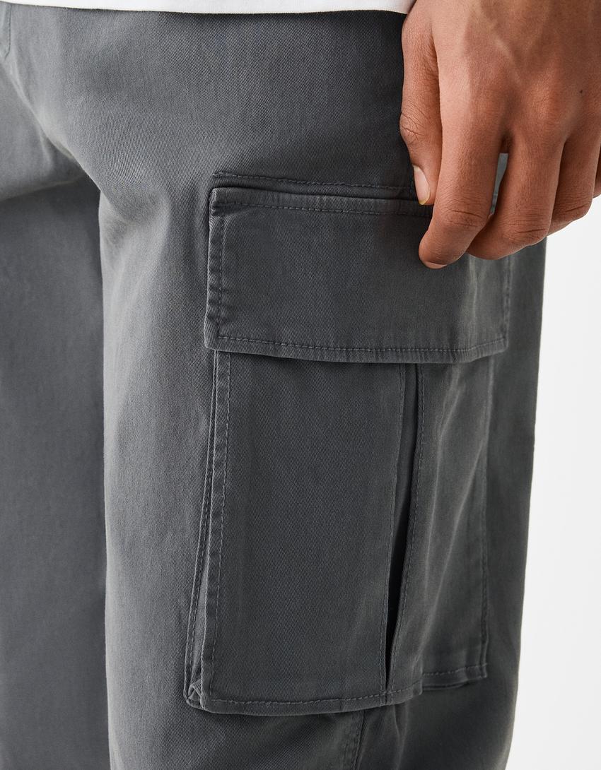 Calças cargo com algodão-Cinza-5