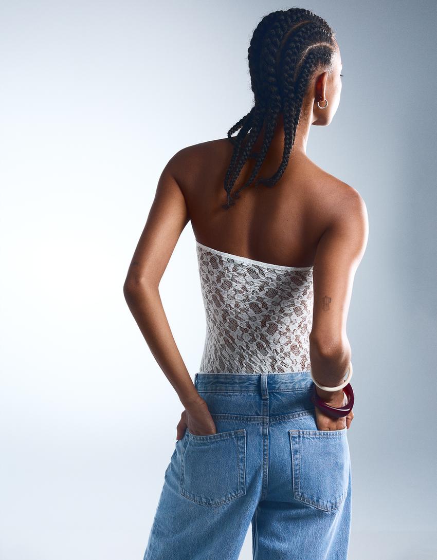 Body bandeau de renda-Cru-1