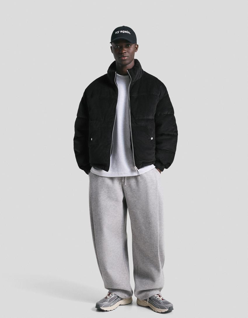 Corduroy puffer jacket-Black