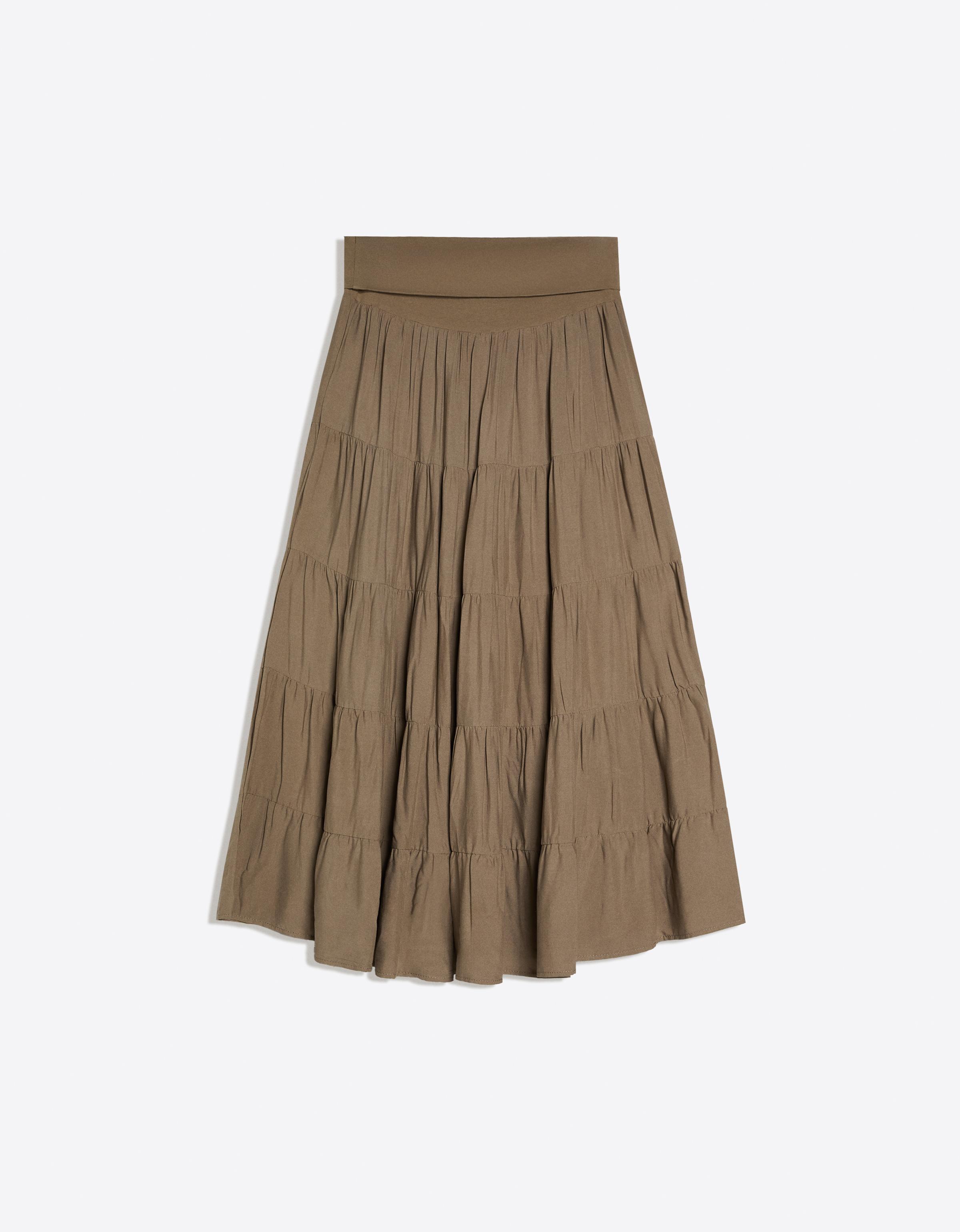 Fold-over waist midi skirt — Khaki