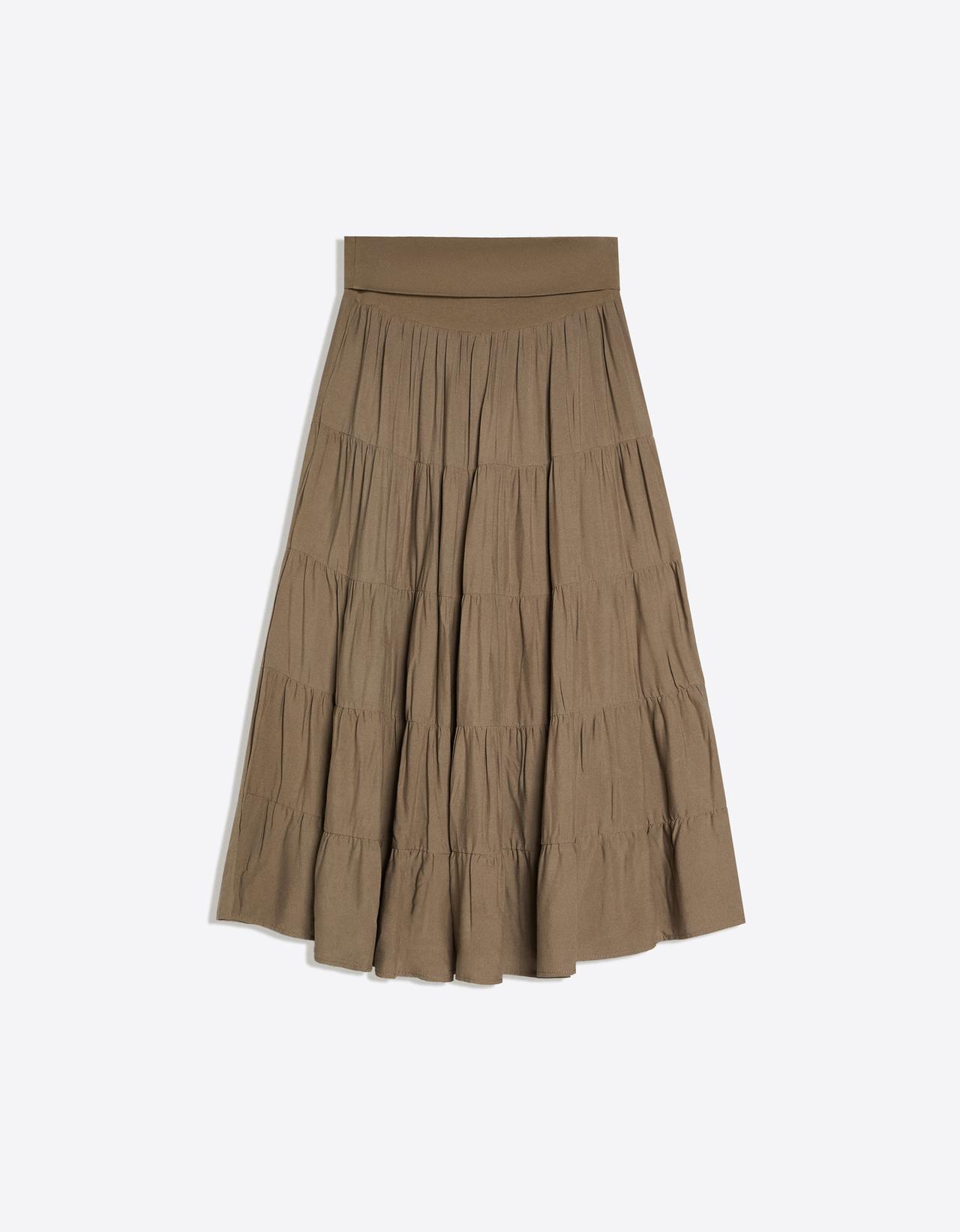 Fold-over waist midi skirt — Khaki