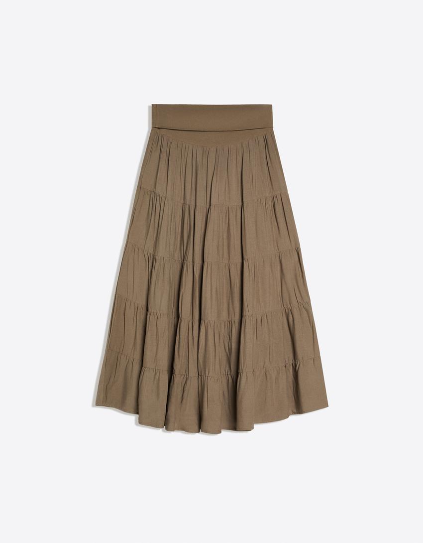 Midi-Rock mit umgeschlagener Taille-Khaki