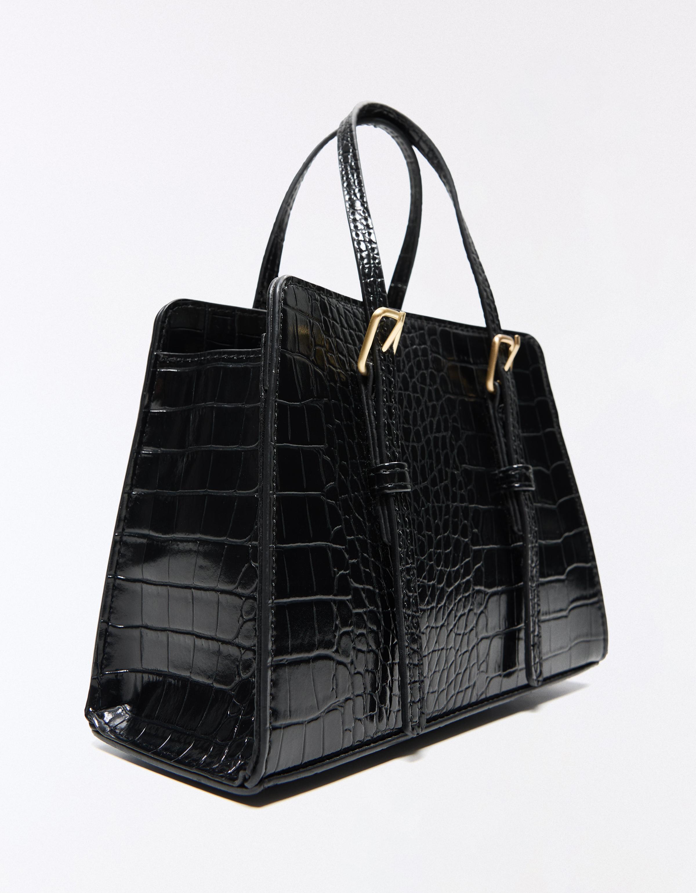 Textured box bag with buckles — Black