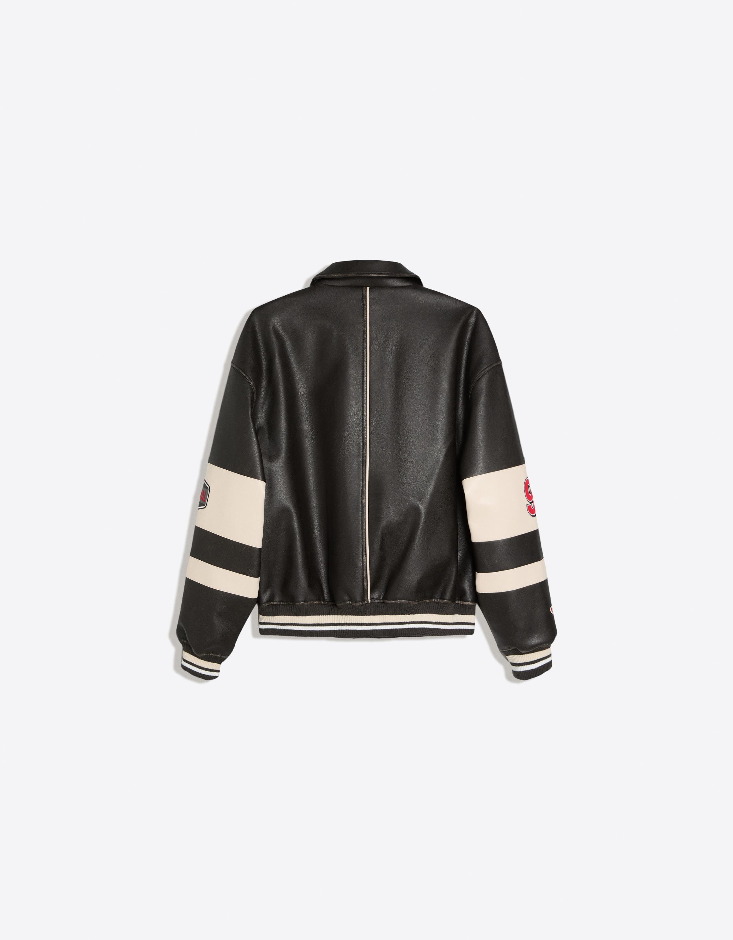 Graphic leather effect jacket — Black
