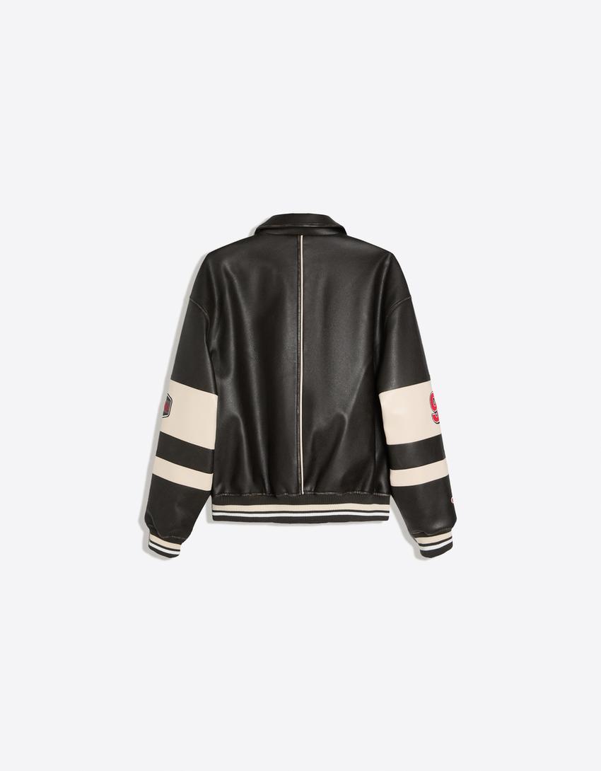 Graphic leather effect jacket-Black