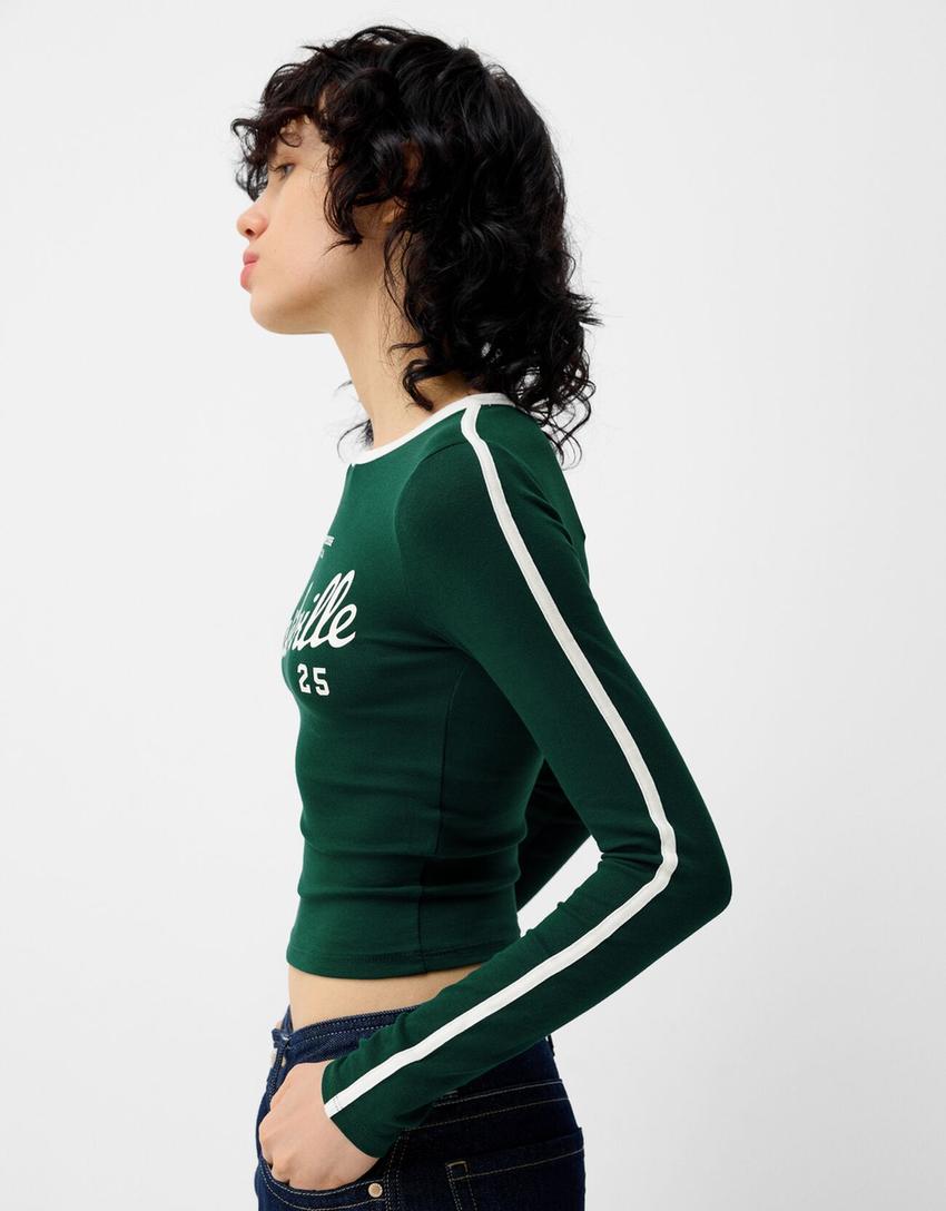 Printed long sleeve T-shirt-Green-2