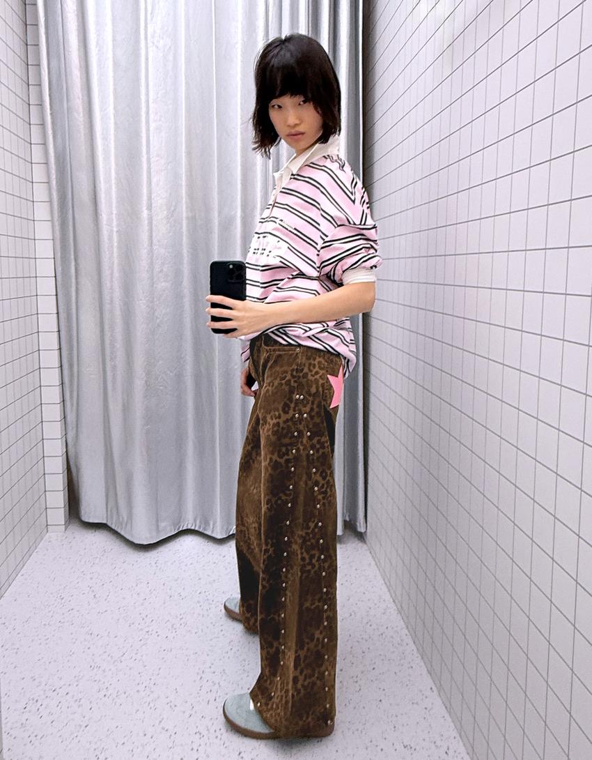 Twill straight-leg trousers-Brown