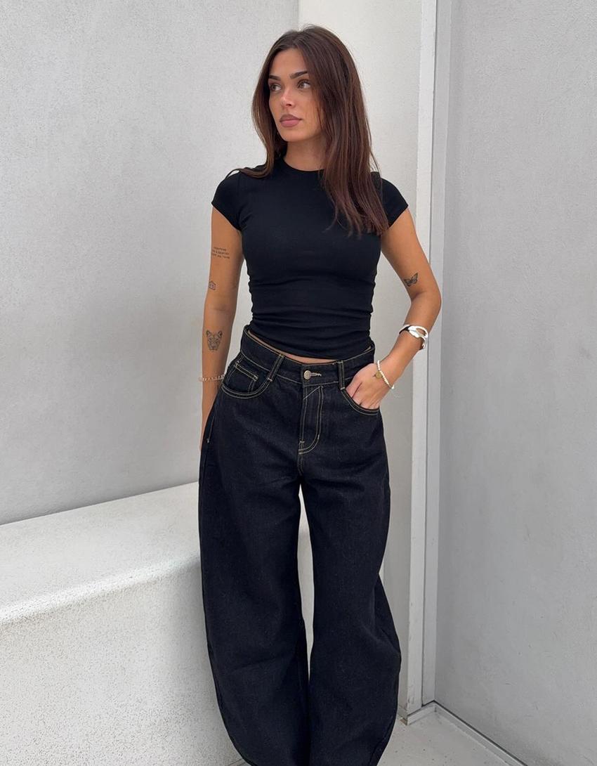 Jeansy wide leg barrel-Czarny