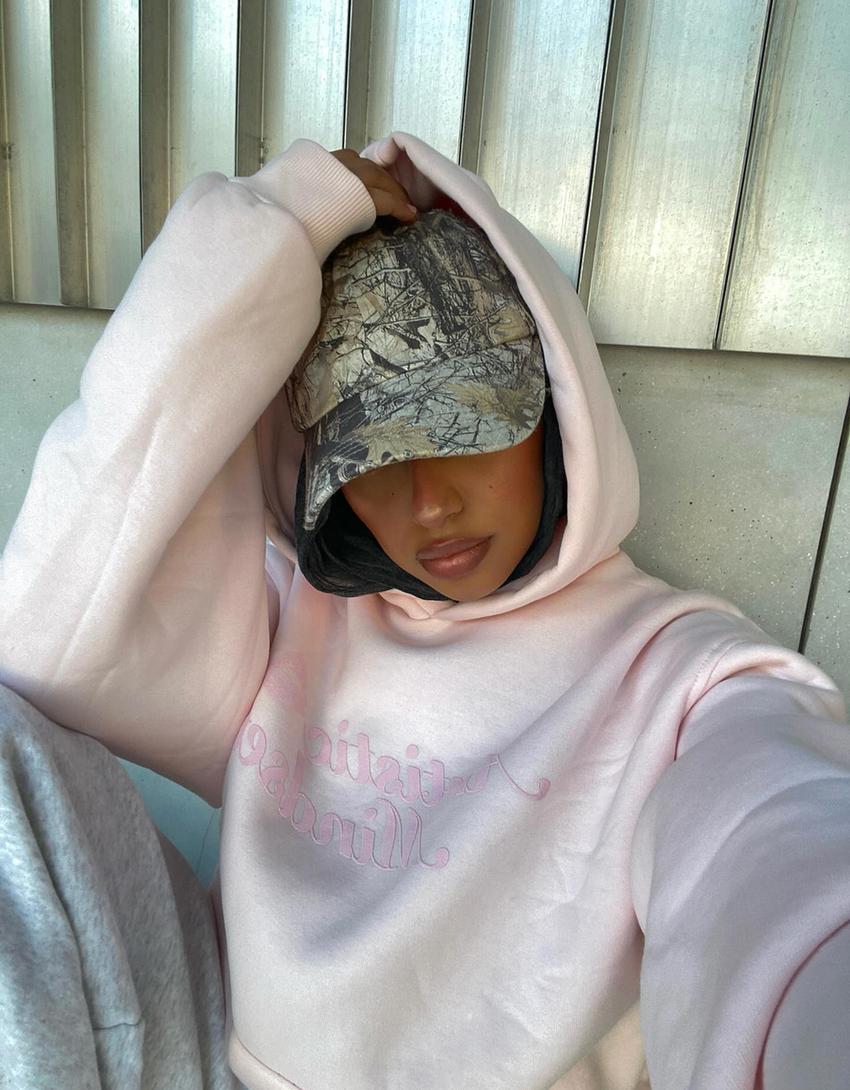 Hooded sweater with print-Pink