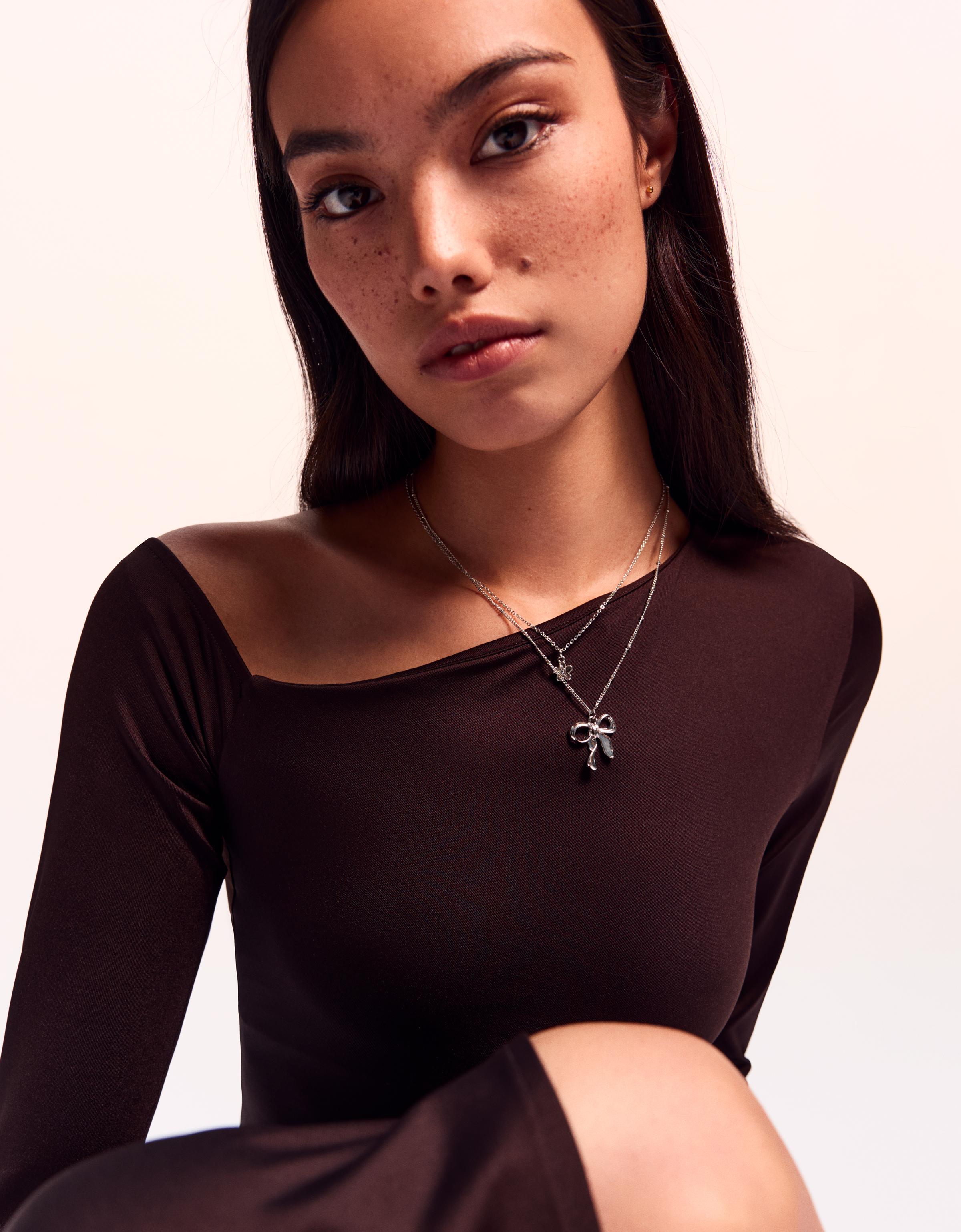 Bershka 3er-Pack Halsketten Mit Kunstperlen Damen Silber