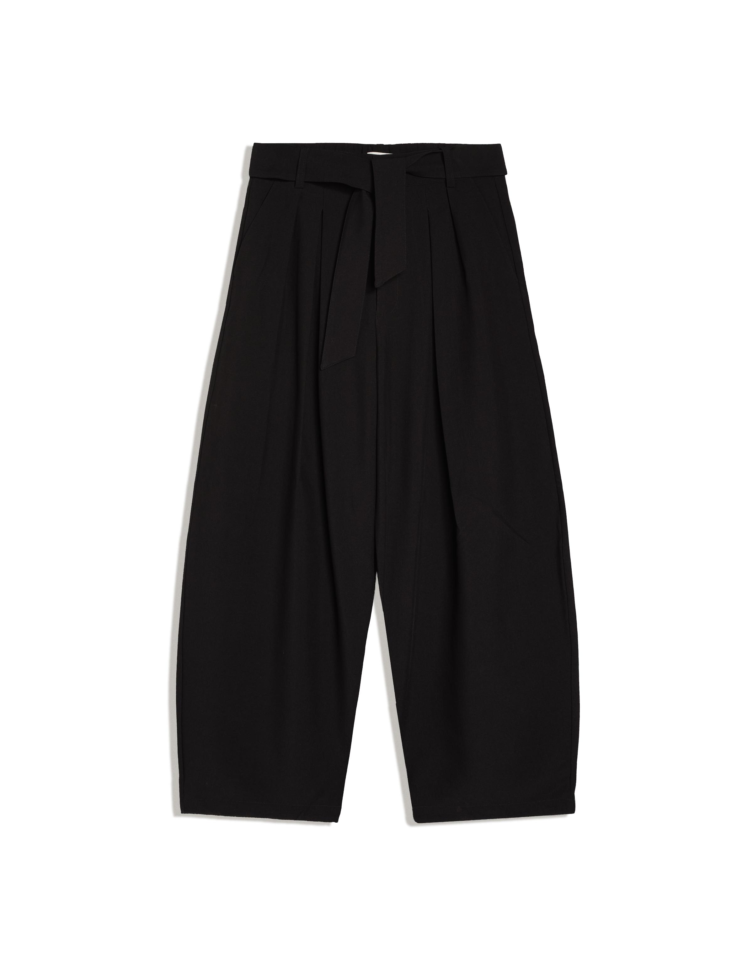 Barrel-leg trousers with darts and belt — Black