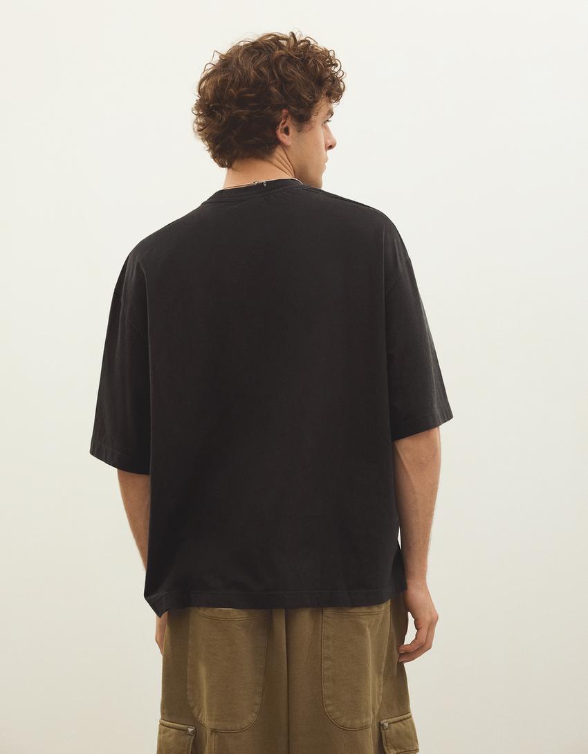 Boxy fit waffle-knit T-shirt-Black