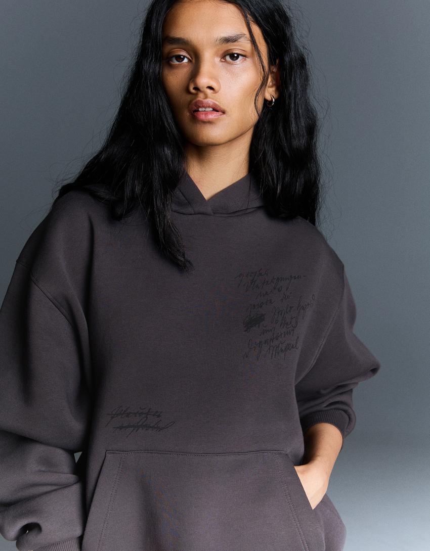 Sweatshirt Frankenstein capuz estampado-Cinzento-escuro