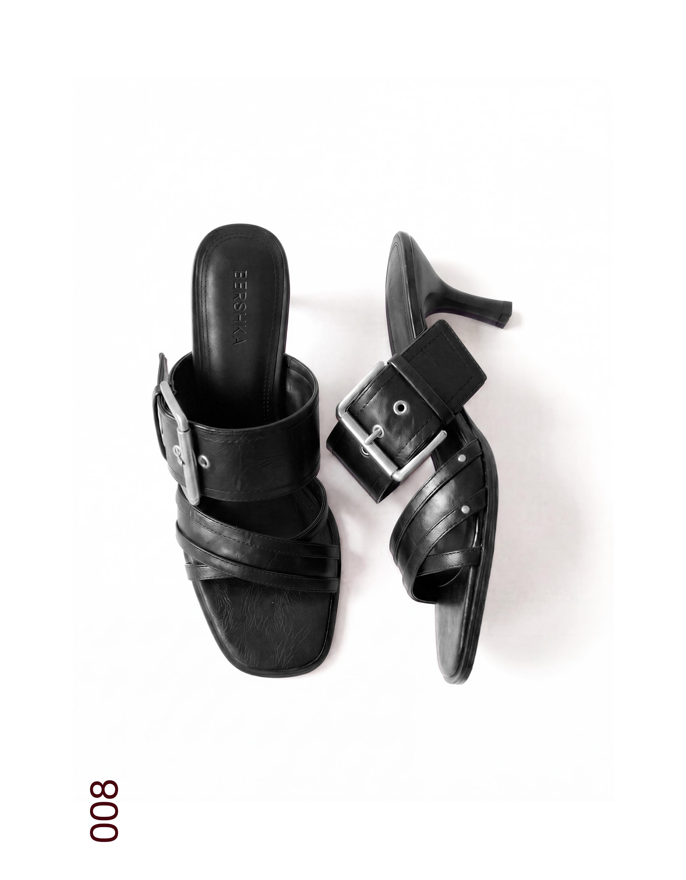 Buckled mule sandals — BLACK