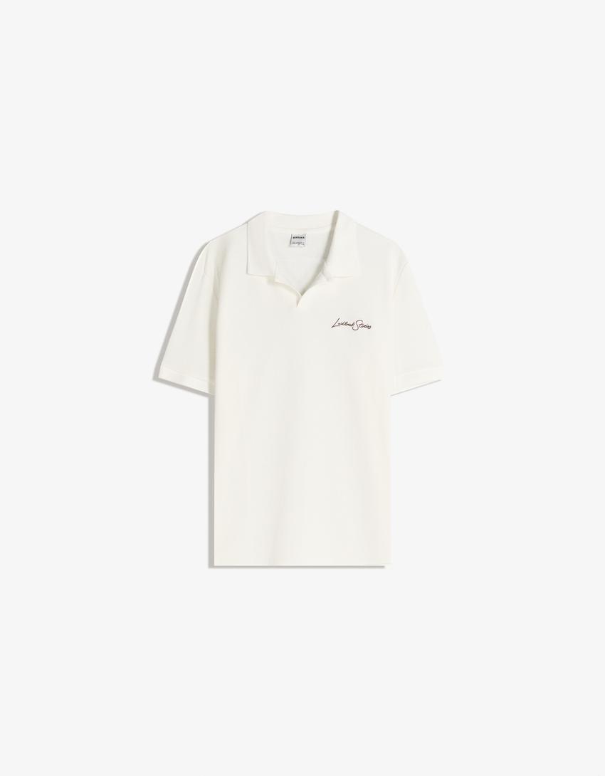 Polo manches courtes structure brodée-Blanc cassé