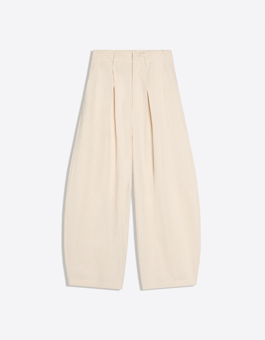 Pantalon super baggy fit à pinces-Sable