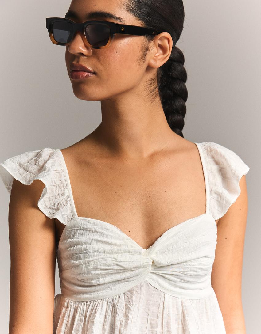 Shirred strap top-White