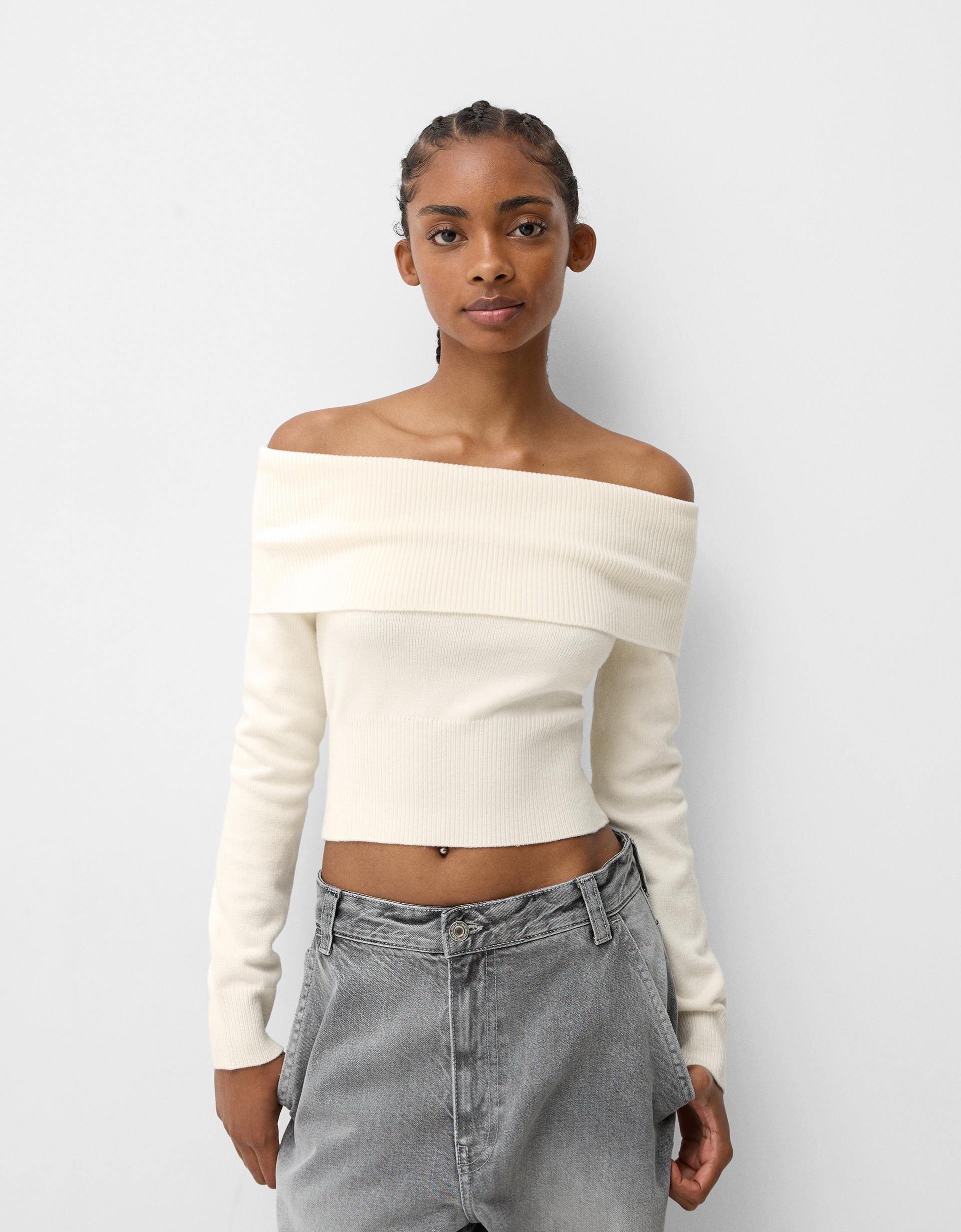 Sweater with a bardot neckline BSK Teen Bershka