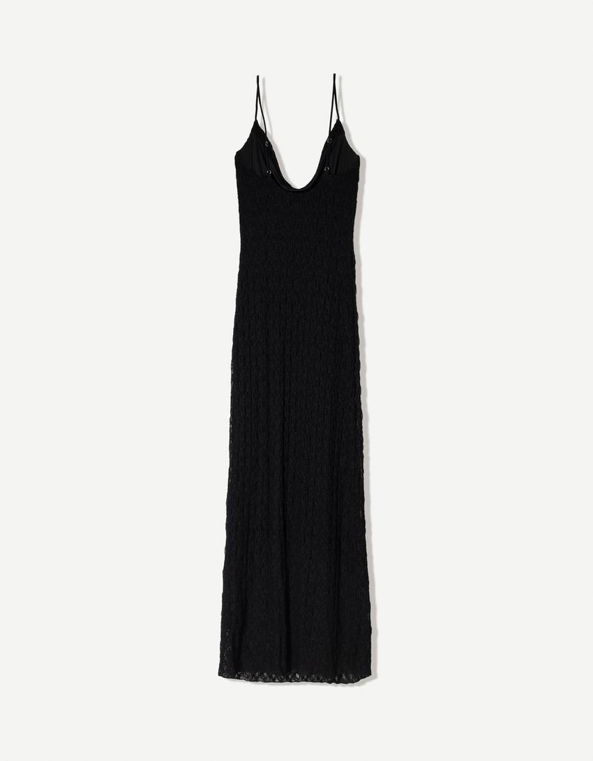 Vestido midi blonda encaje-Negro