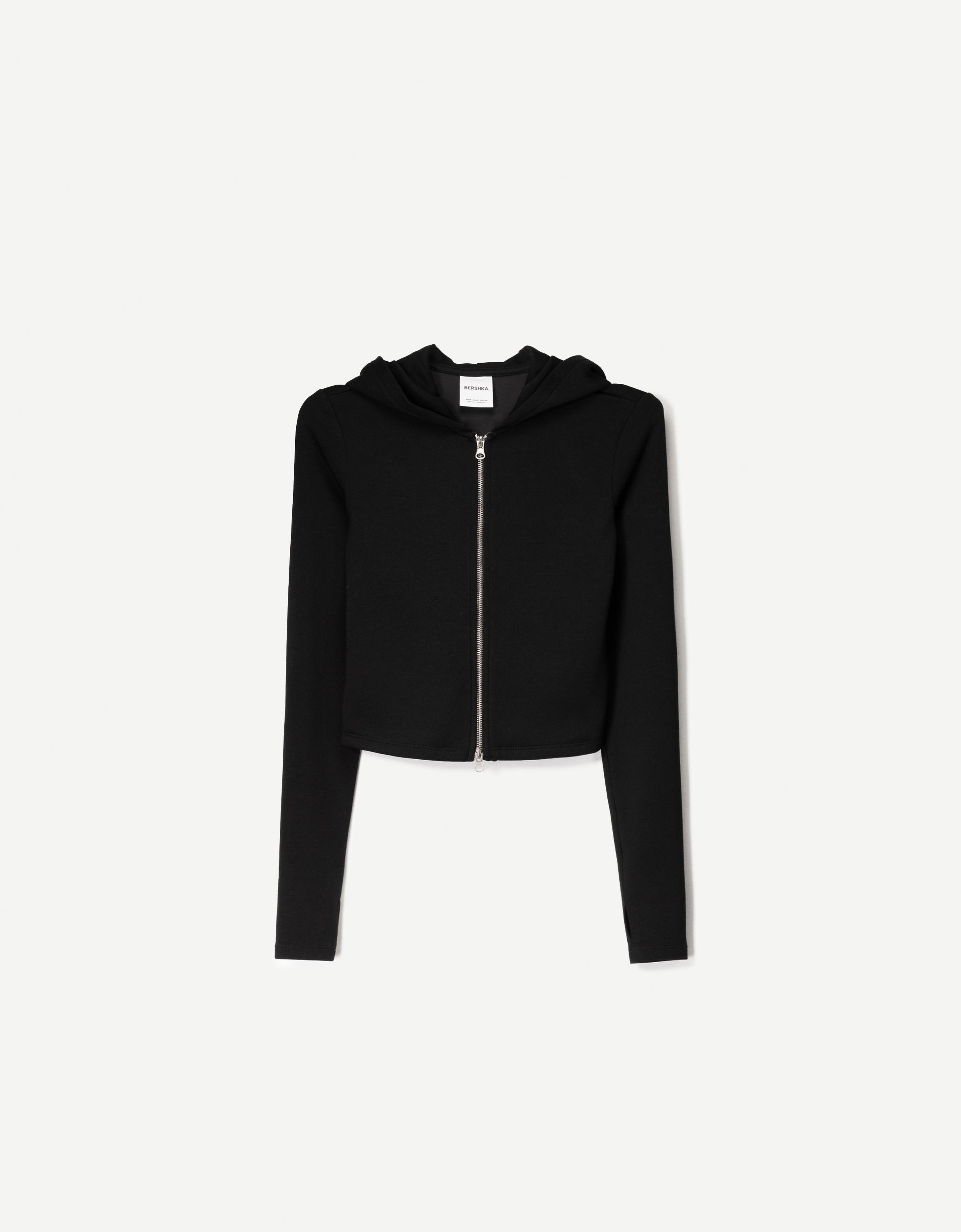 Soft zip-up modal hoodie — Black