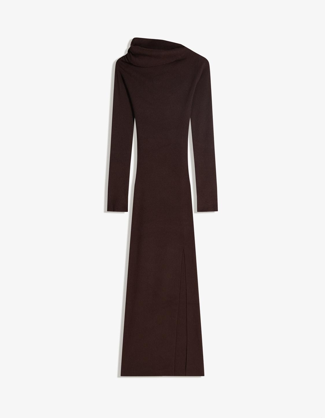 Asymmetric midi dress with gathered detail