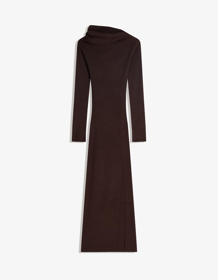 Asymmetric midi dress with gathered detail