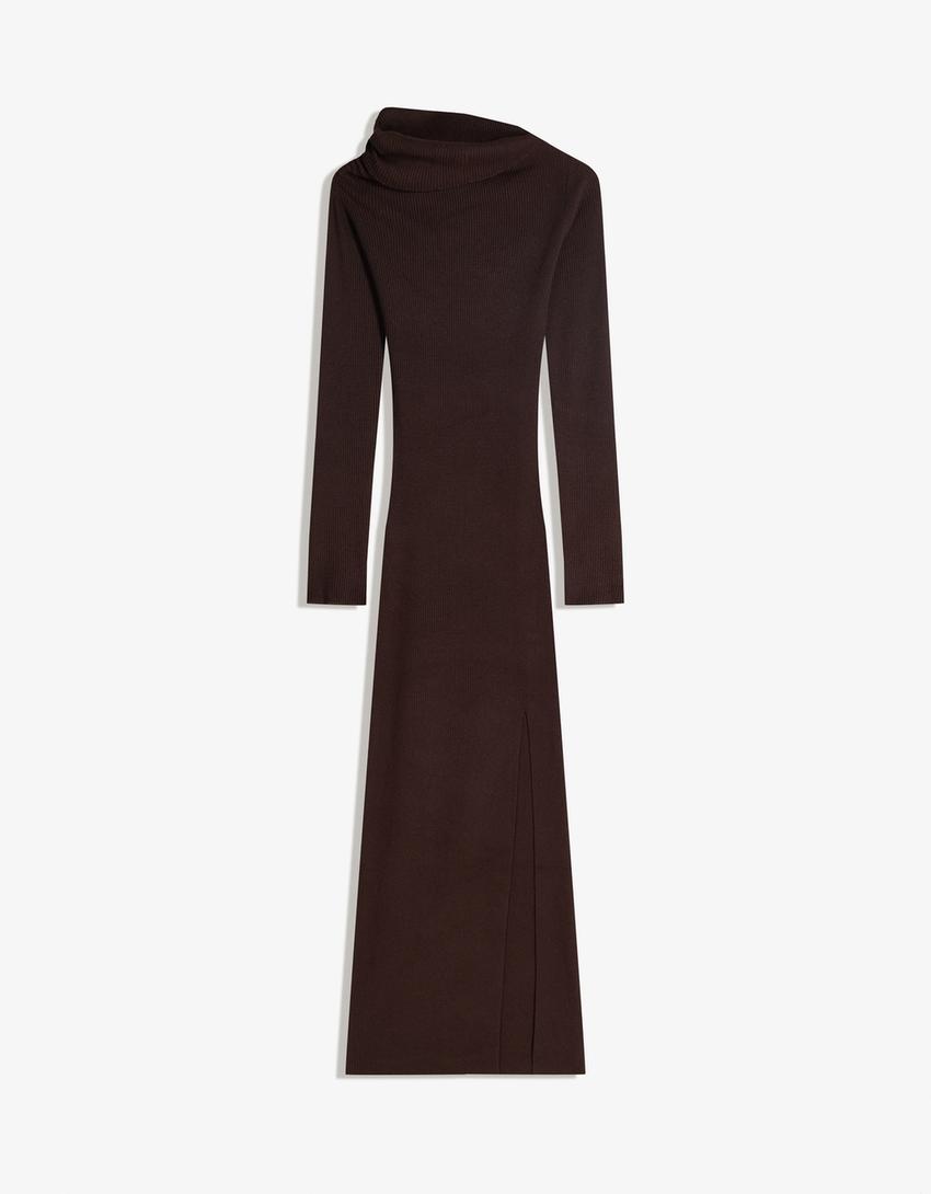 Vestido midi asimétrico funce-Marrón