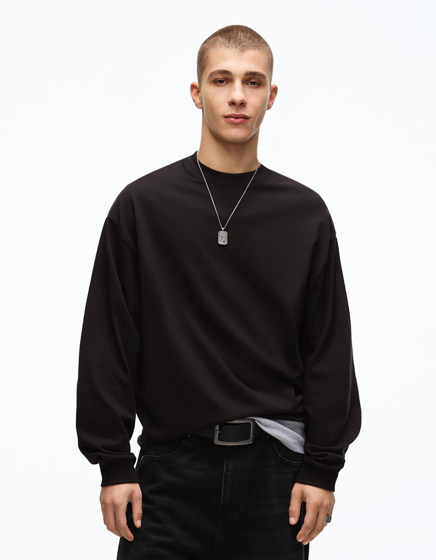 Bershka koszulka z długim rękawem czarny