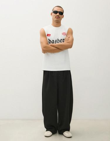 Sleeveless worker print T-shirt — Off white 4