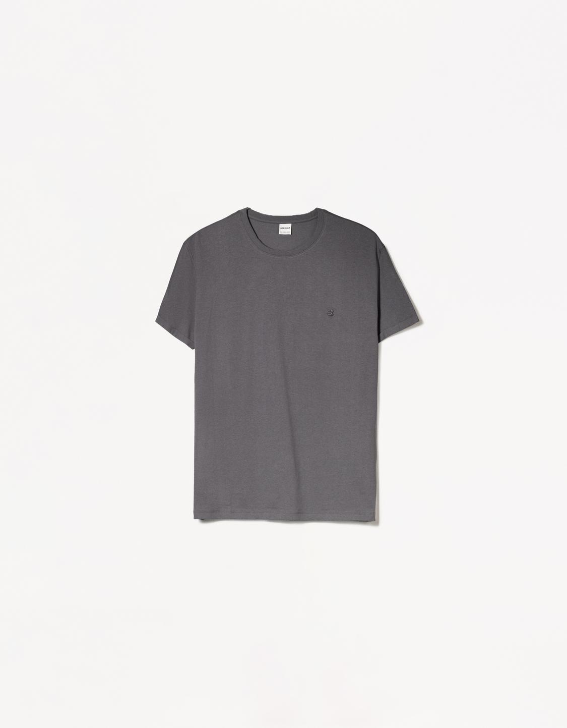 Embroidered short sleeve roll-up T-shirt