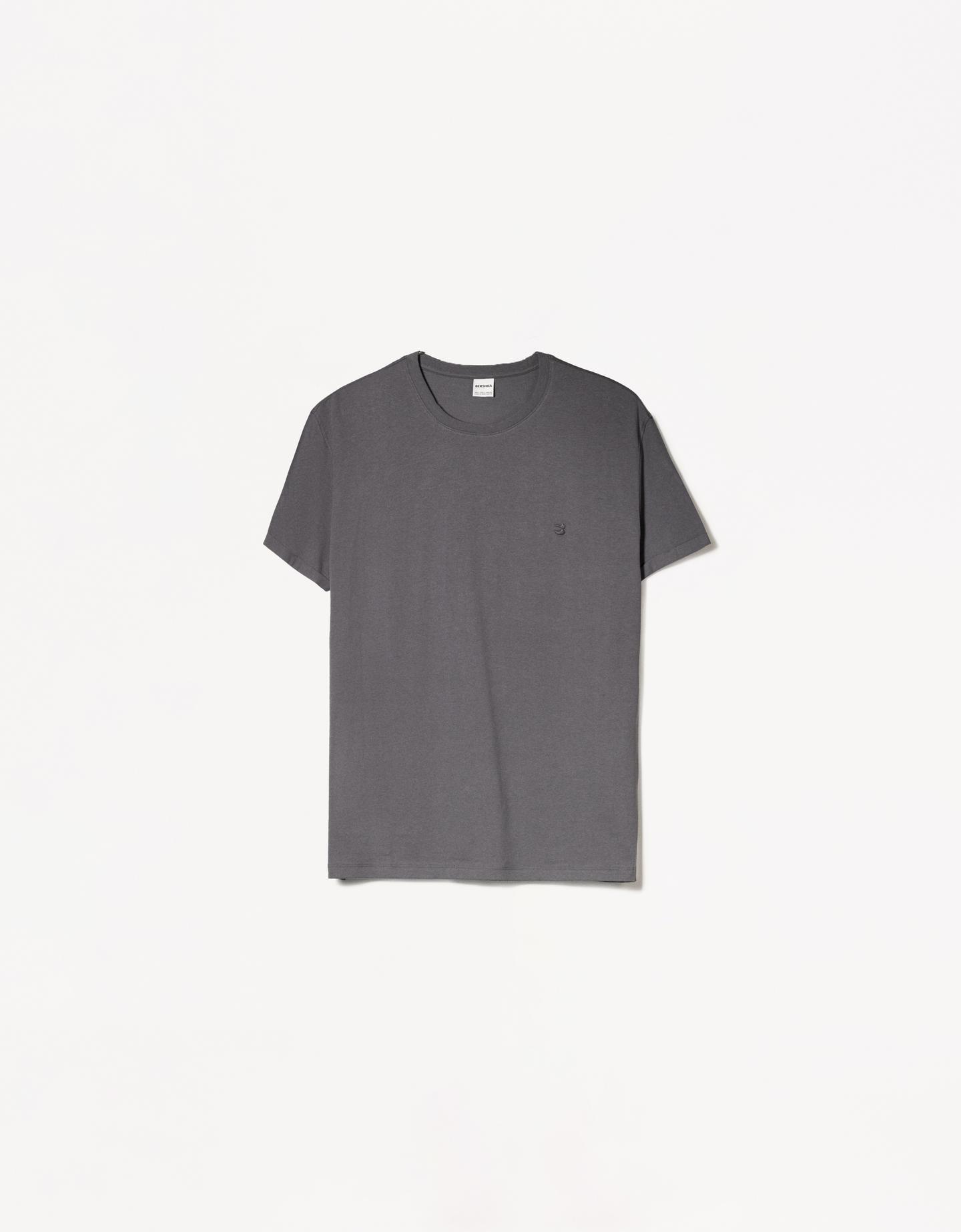 Bershka Camiseta Manga Corta Roll Up Bordado Hombre L Gris