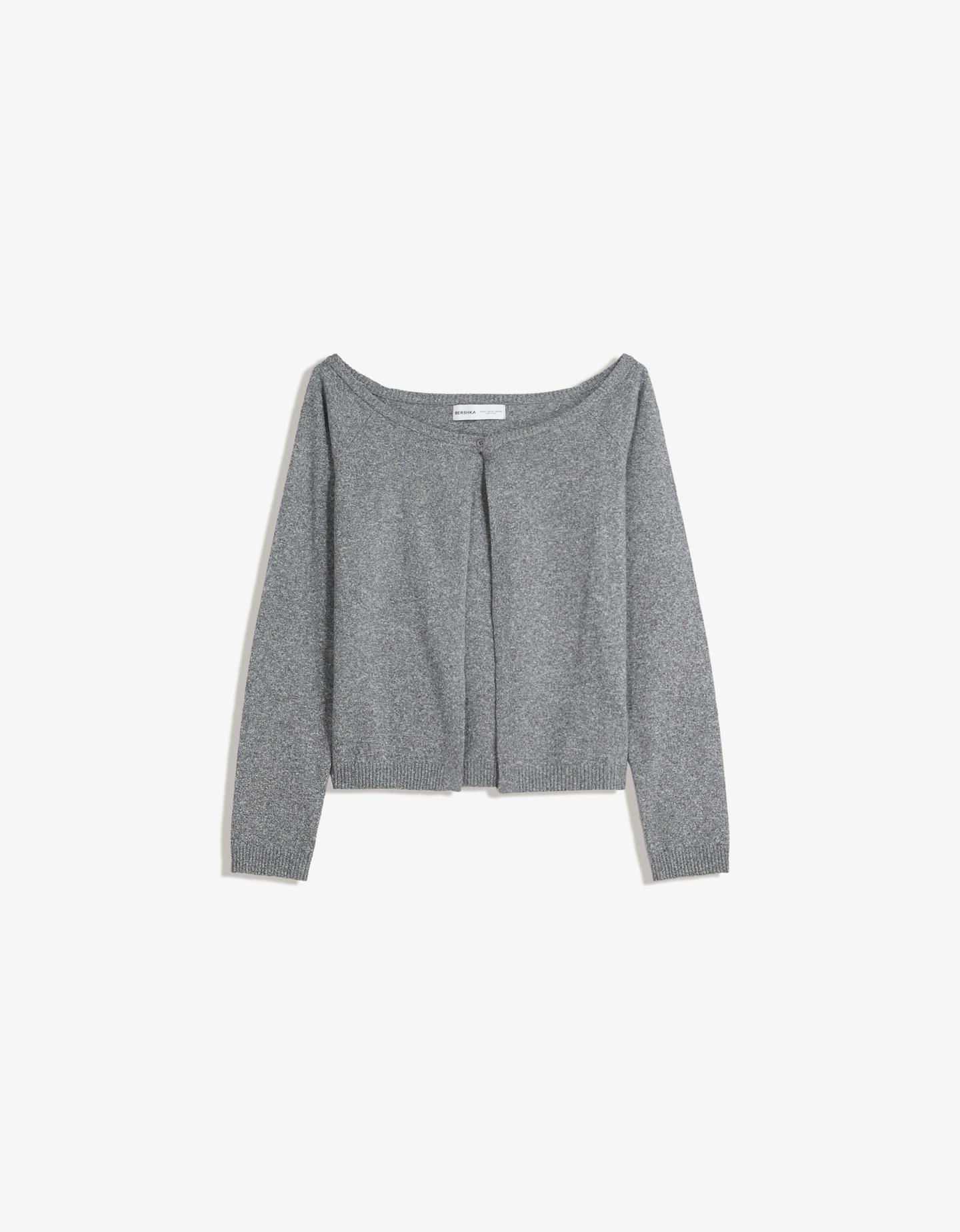 Bershka Chaqueta Bardot Botón Mujer L Gris