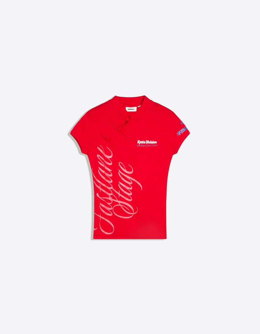 Camiseta manga corta alamares-Rojo